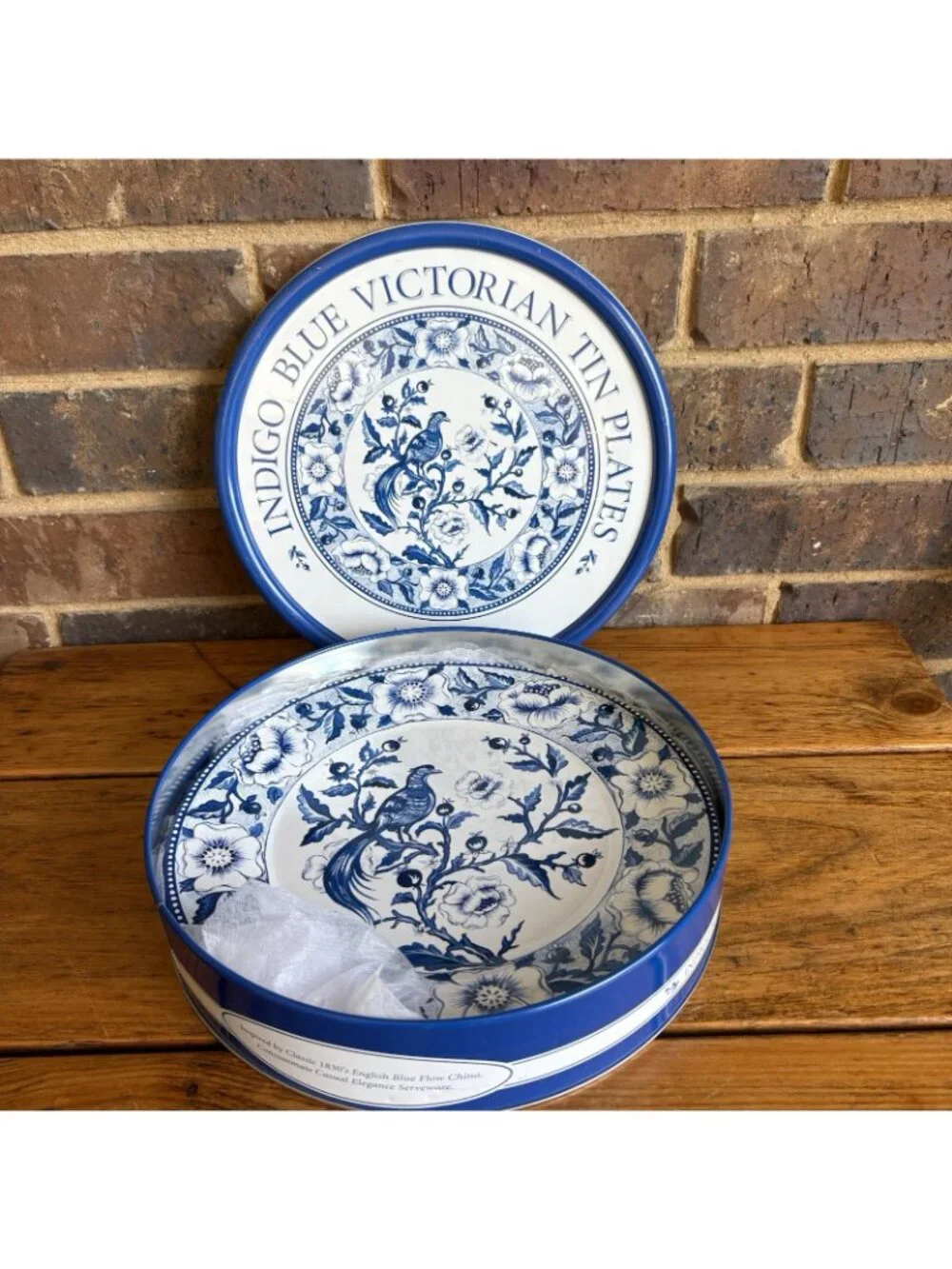 Indigo Blue Victorian Tin Plates, Set of 4, Restoration Hardware, Original Tin